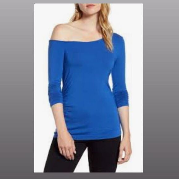 HALOGEN Off Shoulder Royal Blue Long Sleeve Top Xl New - Picture 1 of 7